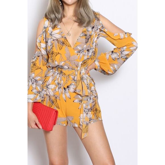 Floral print romper-Mustard (L) - Picture 1 of 3